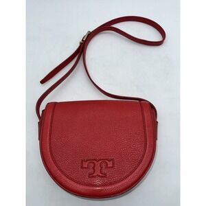 Tory Burch Serif T Leather Saddle Bag Red